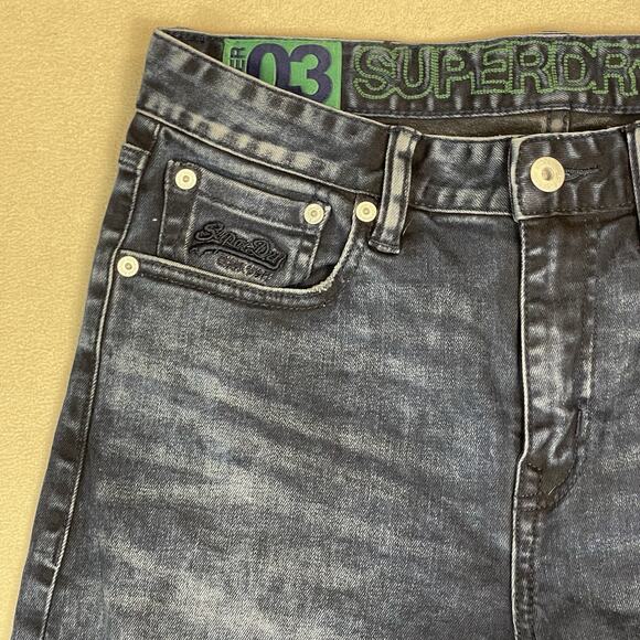 Superdry Short Mens 30 Blue Tyler 03 Cut Off Raw Hem Slim Fit Stretch‎ Denim - Picture 3 of 15